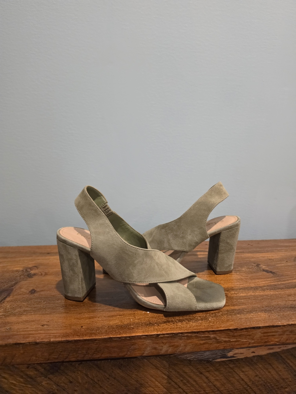 Boden Olive Suede Slingback Block Heel Sandals